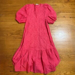 Zara Pink Eyelet Puff Sleeve Dress